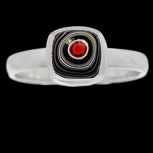 Black and Red Sterling and Fordite Ring Size 8